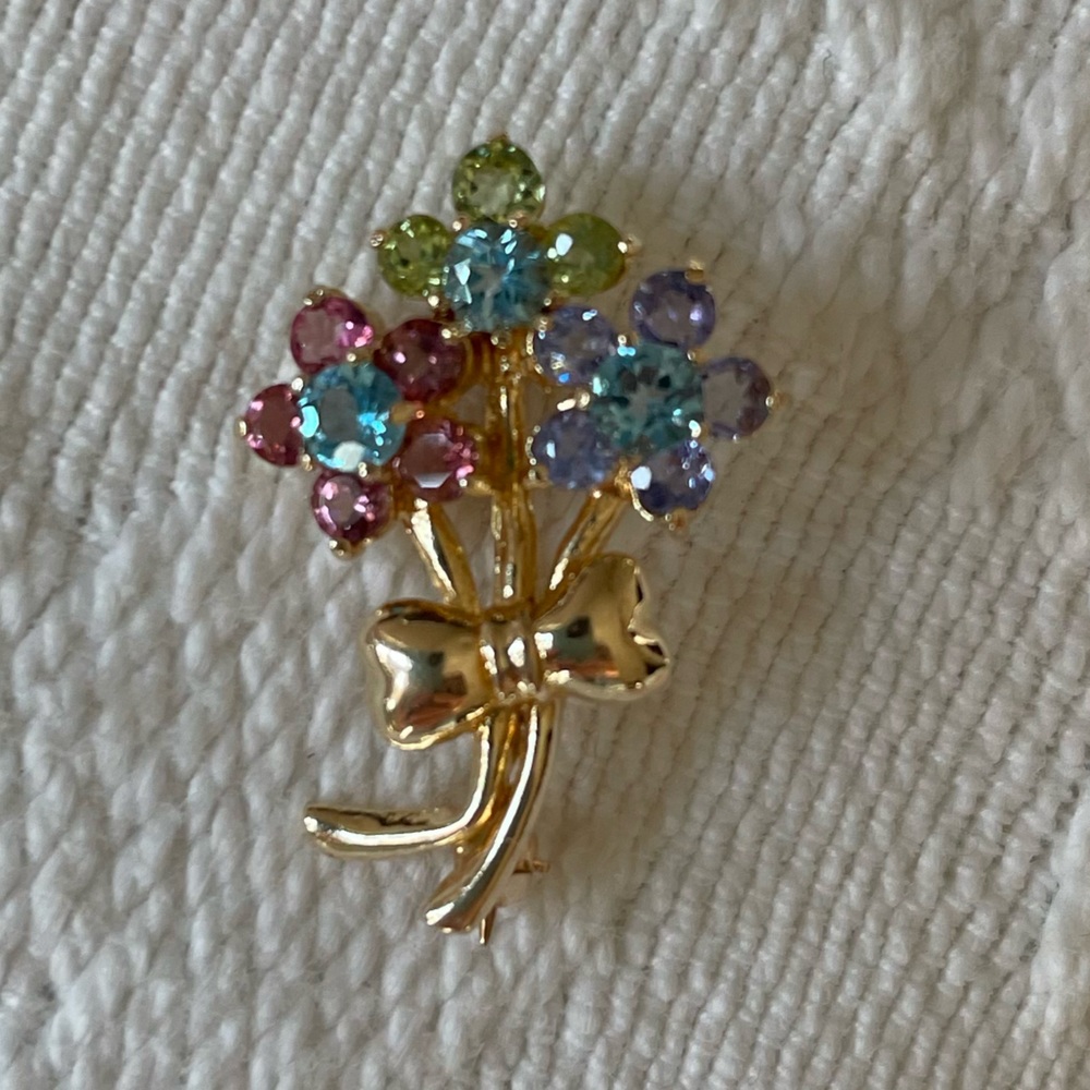 Solid 14k Yellow Gold Pin Genuine SemiPrecious Gemstones